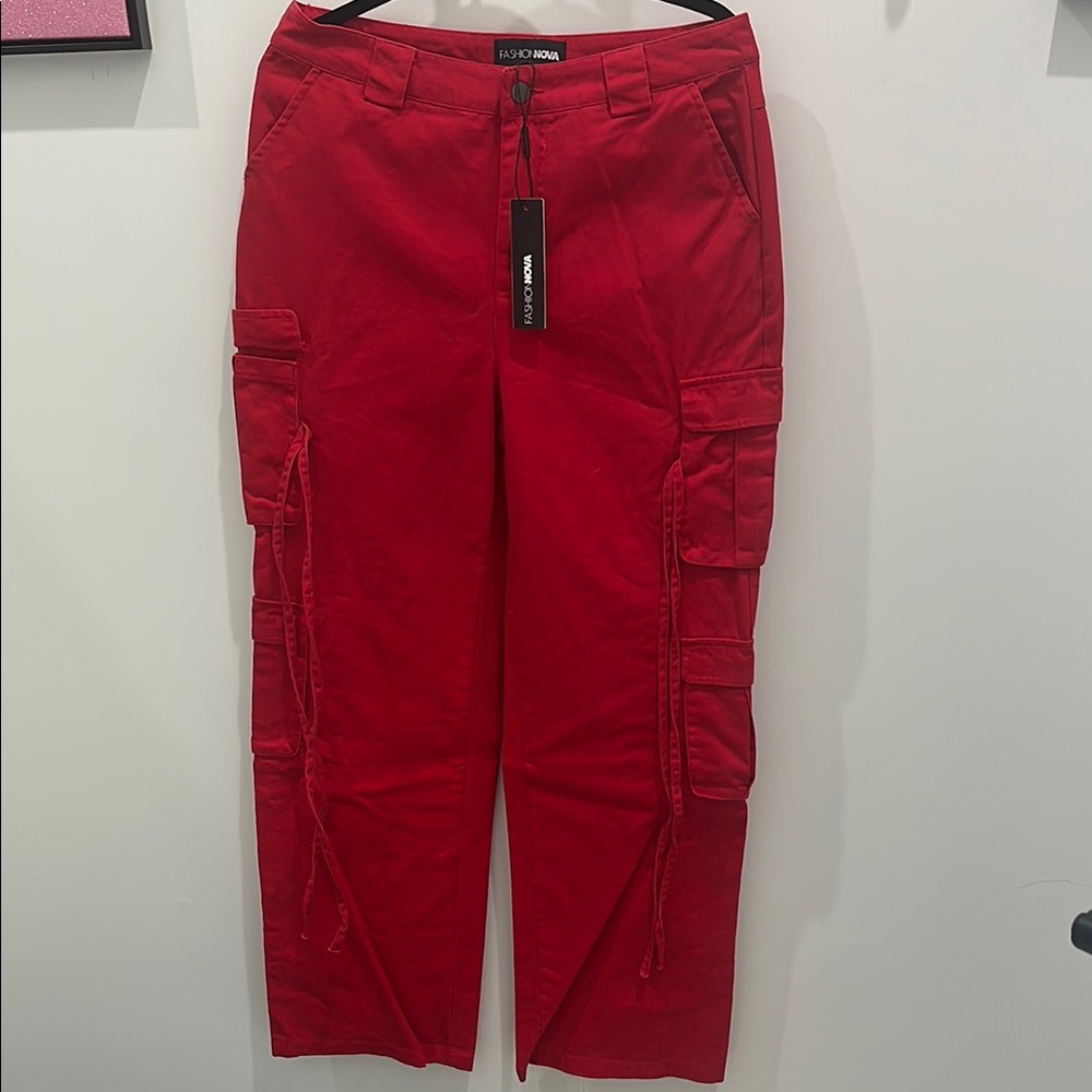 Fashion Nova Red Cargo Pants for Men